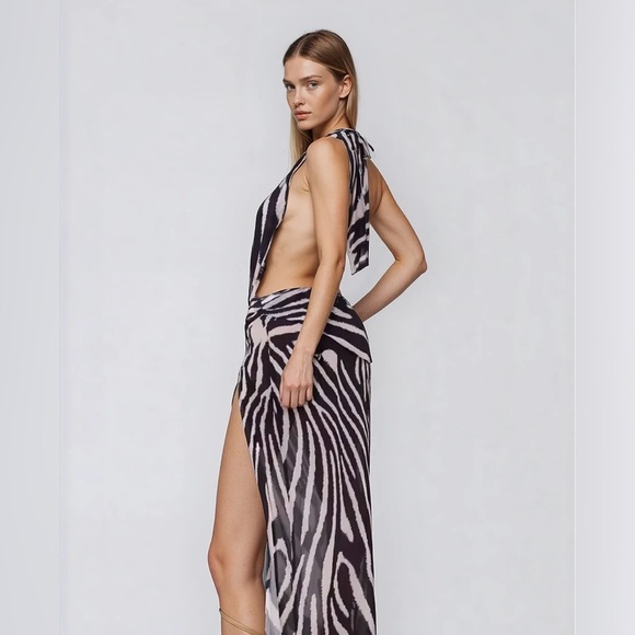 Zebra Print Halter Maxi Dress - Picture 2 of 2